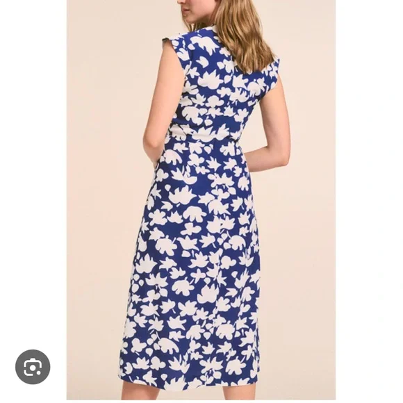 The Fold London Livorno Midi Dress French Navy Blue Ivory Floral Dress 12 NEW - Picture 2 of 7
